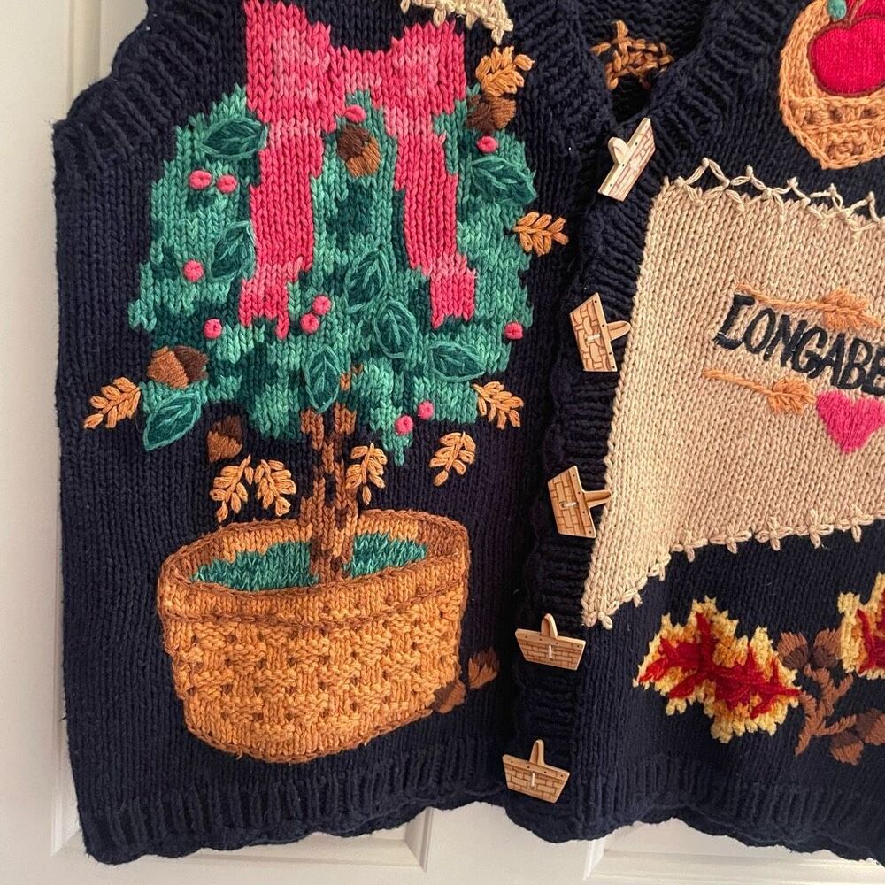 Eagle’s Eye Longaberger Fall Leaves Apples Sweater Vest Women’s Sz Large Buttons - Picture 3 of 5